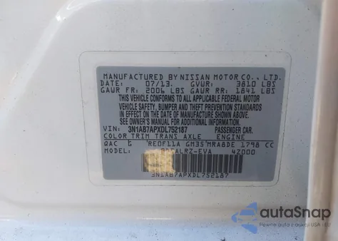 2013 Nissan Sentra Sr z USA, uszkodzony, nr VIN 3N1AB7APXDL752187